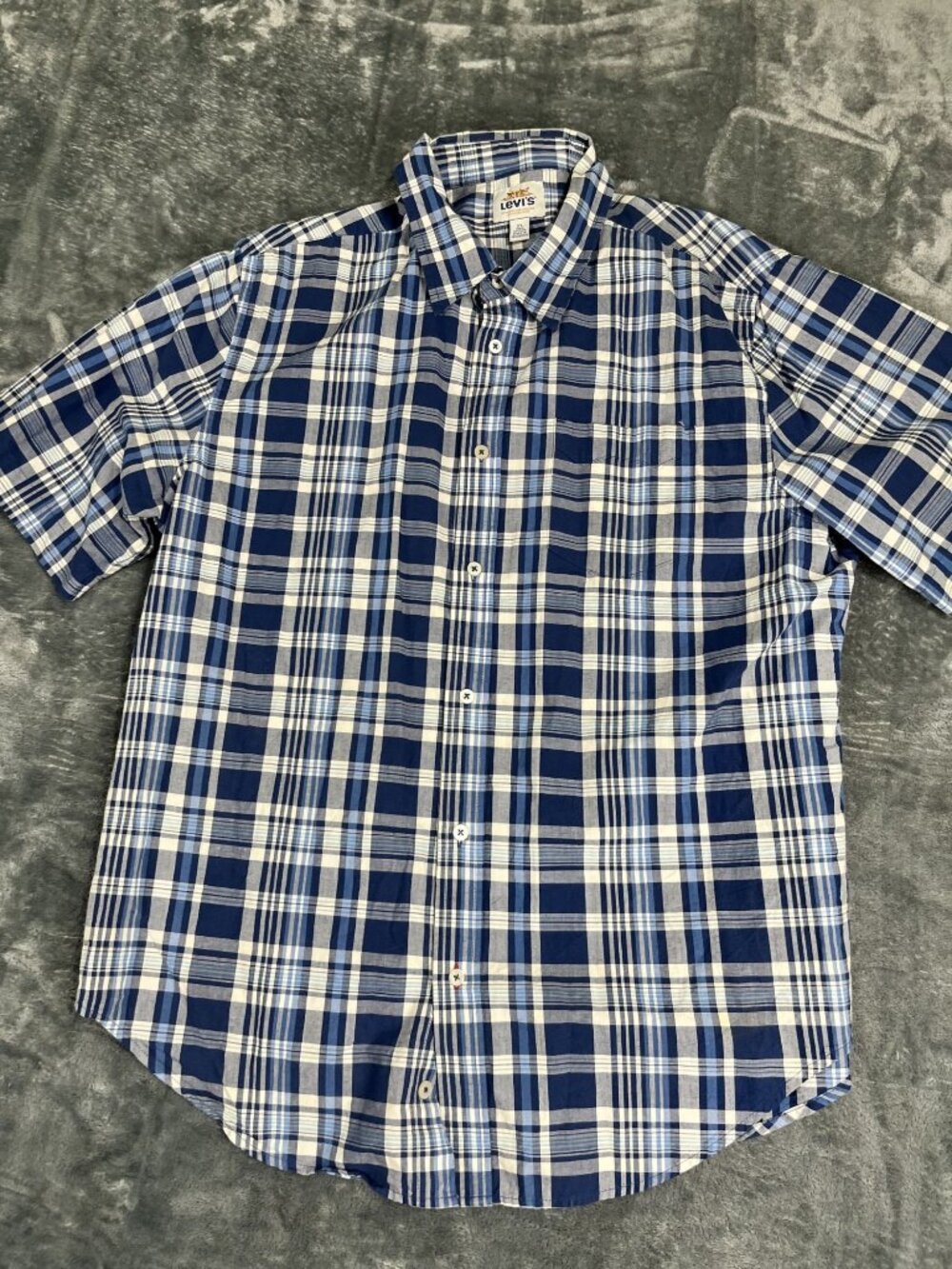 Levis Mens Blue & White Plaid Short Sleeve Button-Down Shirt XL